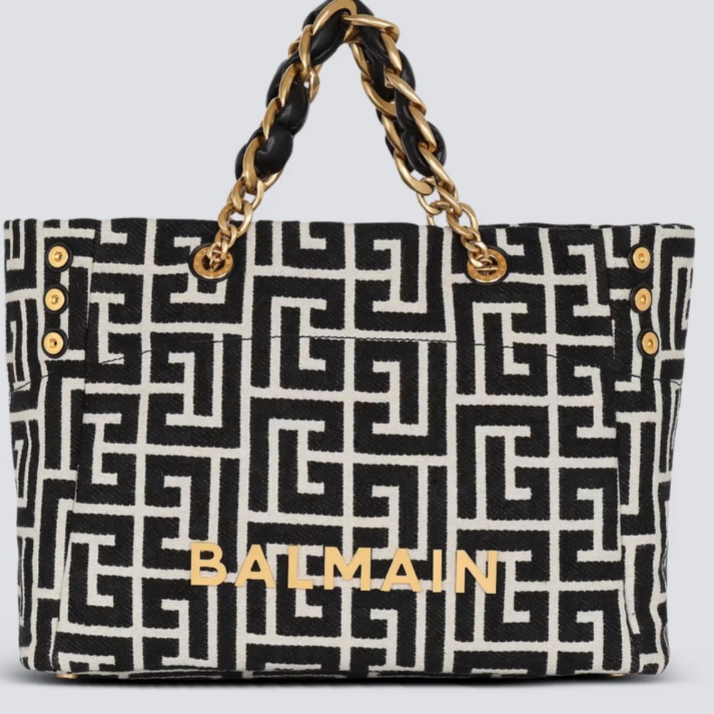 Pierre Balmain 1945 Soft PB Labyrinthe-monogrammed jacquard canvas tote bag.